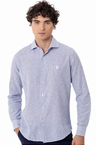 CAMISA LINHO MANGA LONGA MYR LISTRAS AZUL