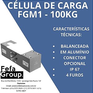 Célula de Carga Modelo FGM1 Capacidade 100kg