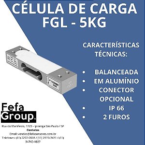 Célula de Carga Modelo FGL Capacidade 5kg