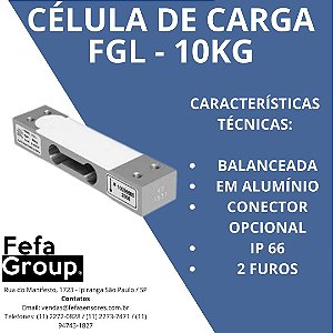 Célula de Carga Modelo FGL Capacidade 10kg