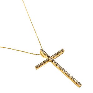 Colar Crucifixo Cravejado Banhado A Ouro