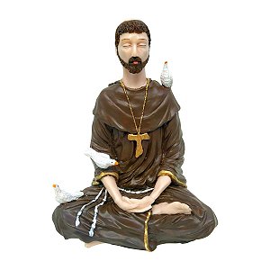 São Francisco Meditando Lótus Resina