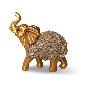 Escultura Mini Elefante Dourado Resina 10,5cm