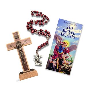 Kit Terço São Miguel + Cruz de Madeira
