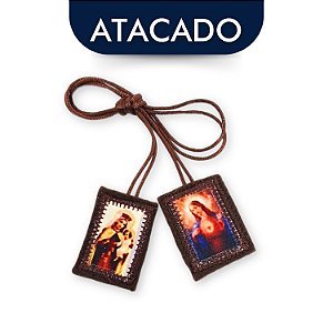 Escapulário Nossa Senhora Do Carmo Em Tecido De Lã Grande Marrom Atacado