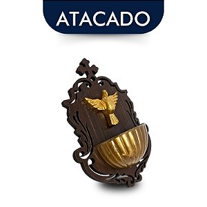 Porta Água Benta Espírito Santo Dourado 15cm Atacado