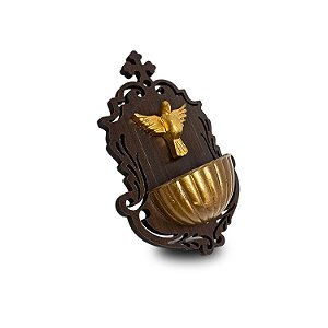 Porta Água Benta Espírito Santo Dourado 15cm