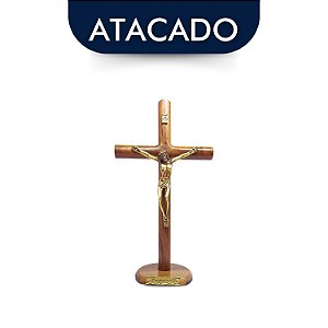 Crucifixo Mesa E Parede Em Madeira 27cm Atacado