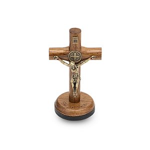 Crucifixo São Bento Mesa Madeira Maciça Cilíndrico 8cm