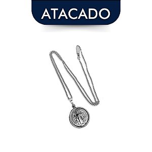 Colar Medalha São Bento Prata Aço Inox Atacado