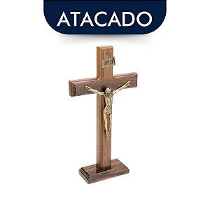 Crucifixo De Mesa E Parede Em Madeira 26cm Atacado
