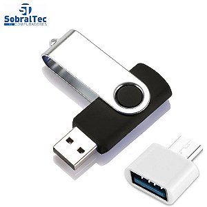 Pen Drive 32GB USB 2.0 Com Adaptador Tipo C - Preto