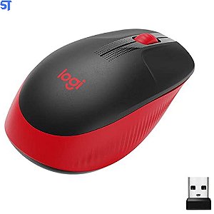 Mouse sem fio Logitech M190 com Design Ambidestro de Tamanho Padrão, Conexão USB e Pilha Inclusa - Vermelho