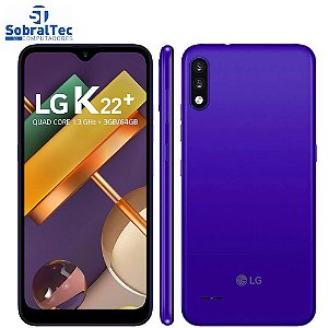 Smartphone LG K22+ Azul 64GB, Tela de 6.2”, Câmera Traseira Dupla, Android 10, Inteligência Artificial e Processador Qua