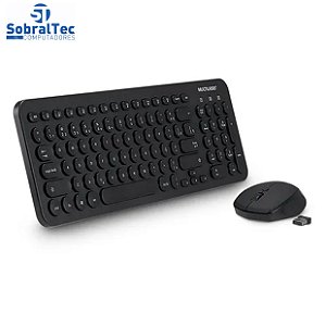 Teclado e Mouse Sem Fio Teclas Redondas Preto Usb