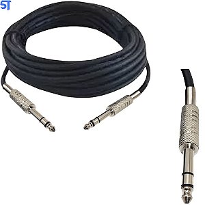 Cabo P10 Stereo X P10 Stereo 25 Metros Balanceado TRS Preto - Fg Tec