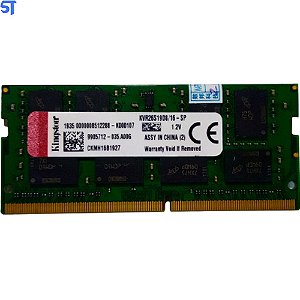 Memória Ram Notebook 16GB Kingston KVR26S19D8/16 2666Mhz DDR4 - Verde