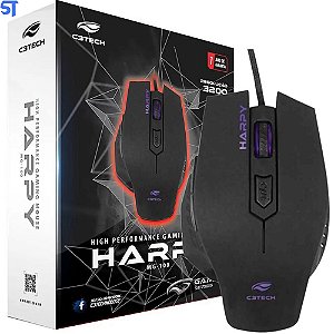 Mouse Gamer Usb Harpy 3200 DPI Led C3 Tech Mg-100bk Preto