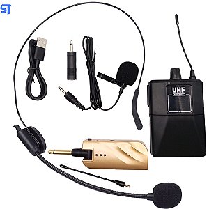 Conjunto De Microfones Sem Fio De Frequência Dupla Uhf Com 1 Transmissor 2 Lapelas - Mipu