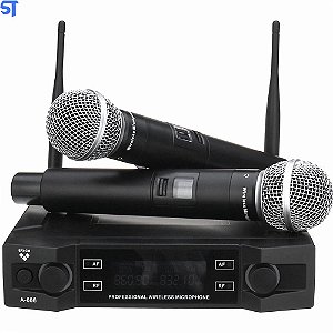 Microfone Profissional Sem Fio UHF Canal Duplo E Frequência Ajustável  - A-666