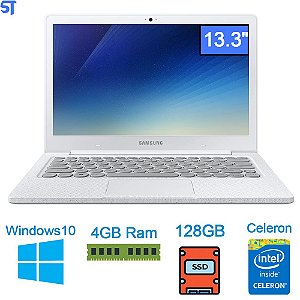 Notebook Samsung Flash F30 NP530AD2 Intel Celeron 4GB 128GB SSD Tela Full HD LED 13.3" Windows 10 - Branco