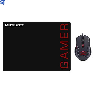 Combo Mouse 3200 Dpi e Mousepad Gamer Vermelho - Mo306