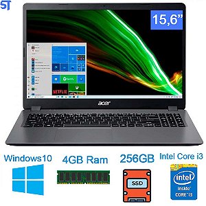 Notebook Acer Aspire 3 A315-56-356Y Intel Core i3 10ª Gen 4GB 256GB SSD 15,6' FHD Windows 10 Home