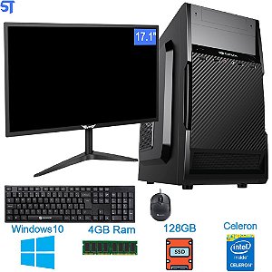 Computador Celeron Dual Core 2,6Ghz -HD SSD 128GB - Memória Ram 4GB- Micro- ATX MT-11BK C3Plus- Windows 10 e Monitor de