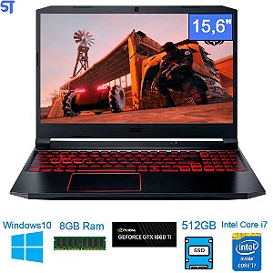 Notebook Gamer Acer Aspire Nitro 5 AN515-55-705U Intel Core i7 10750H 15,6" 8GB DDR4 SSD 512 GB Nvidia GTX 1660Ti 6GB