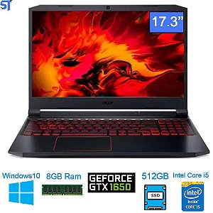 Notebook Gamer Acer Aspire Nitro 5 AN517-52-56PR Intel Core i5 10300H 8GB DDR4 512GB GTX 1650 Tela 17.3' Full HD