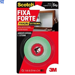 Fita Dupla Face Scotch 3M Fixa Forte Extrema 24 mm x 2 mm Com 3 Metros e 5 Kilos de Força