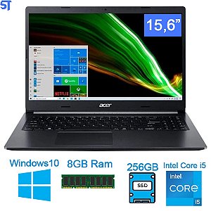 Notebook Acer Aspire 5 A515-54-55L0 Intel Core i5- 10210U- 8GB Ram- 256GB SSD M.2 15,6" Full HD Window 10 Home - Preto