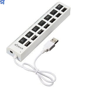 Hub Usb 2.0 Com 7 Portas Com Led e Interruptor Individual Suporta Dispositivos de Até 500gb XT2067 Xtrad- Branco
