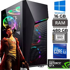 Computador Gamer Core i3-10100, Décima Geração, RAM 16GB DDR4, SSD 480GB, Placa de Vídeo GeForce GTX1050Ti 4GB