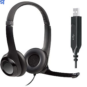 Headset com fio USB Logitech H390 com Almofadas, Controles de Áudio Integrado e Microfone com Redução de Ruído