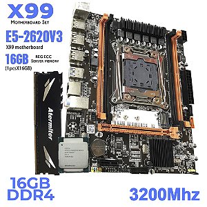 Placa Mãe X99 LGA 2011 Com Processador Intel Xeon E5 2620 Lga2011 e Memoria Ram DDR4 16GB 3200Mhz