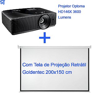 Projetor Optoma HD146X 3600 Lumens | Com Tela de Projeção Retrátil Goldentec 200x150 cm