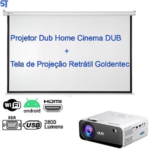 Projetor Dub Home Cinema DUB-P2800 Wifi 2800 Lumens | Com Tela de Projeção Retrátil Goldentec 200x150 cm
