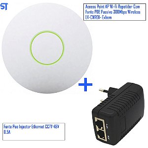 Access Point AP Wi-Fi Repetidor Com Fonte POE Passivo 300Mbps Wireless LV-CWR01- Exbom