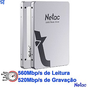 HD SSD Netac 256GB 2.5`SataIII 560Mbps de Leitura 520Mbps de Gravação -Cinza em Aluminio