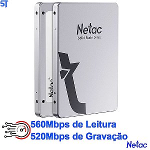 HD SSD Netac 128GB 2.5`SataIII 560Mbps de Leitura 520Mbps de Gravação - Aluminio