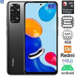 Smartphone Xiaomi Redmi Note 11 -128GB / 4GB RAM / Dual Sim / Tela 6.6" / Câmeras 50MP + 8MP e 16MP - Cinza (Versão Glob