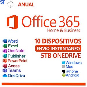Microsoft 365 5 TB Até 10 Dispositivos Anual Windows, Mac, iOS e Android