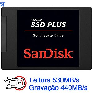 HD SSD 1TB Sandisk Plus, SDSSDA-1T00-G27 SATA, Leitura 530MB/s, Gravação 440MB/s