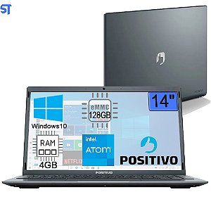 Notebook Positivo Motion Gray Q4128C-S Intel® Atom® Quad Core Windows 10 Home, Tela 14" Memoria 4GB - 128EMMC