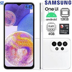 Smartphone Samsung Galaxy A23 128GB 4GB Wi-Fi Tela 6.6" Dual Chip 4GB RAM Câmera Quádrupla + Selfie 8MP - Branco