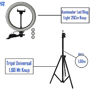 Kit Iluminador Led Ring Light 26Cm 35w Com Tripé Universal de 1,60 Mt