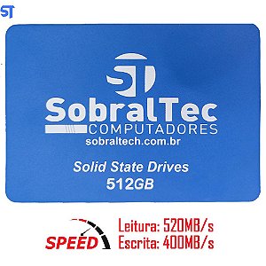 HD SSD SobralTec 512Gb 2.5 Sata3 Leitura 580Mb/s Escrita 500Mb/s