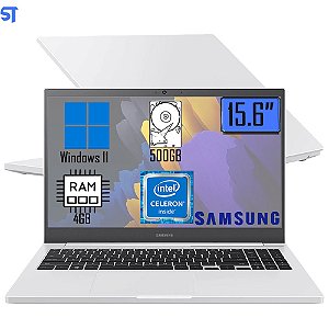 Notebook Samsung Book Intel Celeron W11 4GB 500GB HD 15.6" NP550XDA-KP2BR- Branco