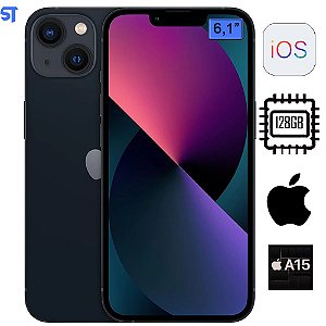 iPhone 13 Apple Meia-Noite 128GB Tela de 6,1", 5G e Câmera Dupla de 12MP